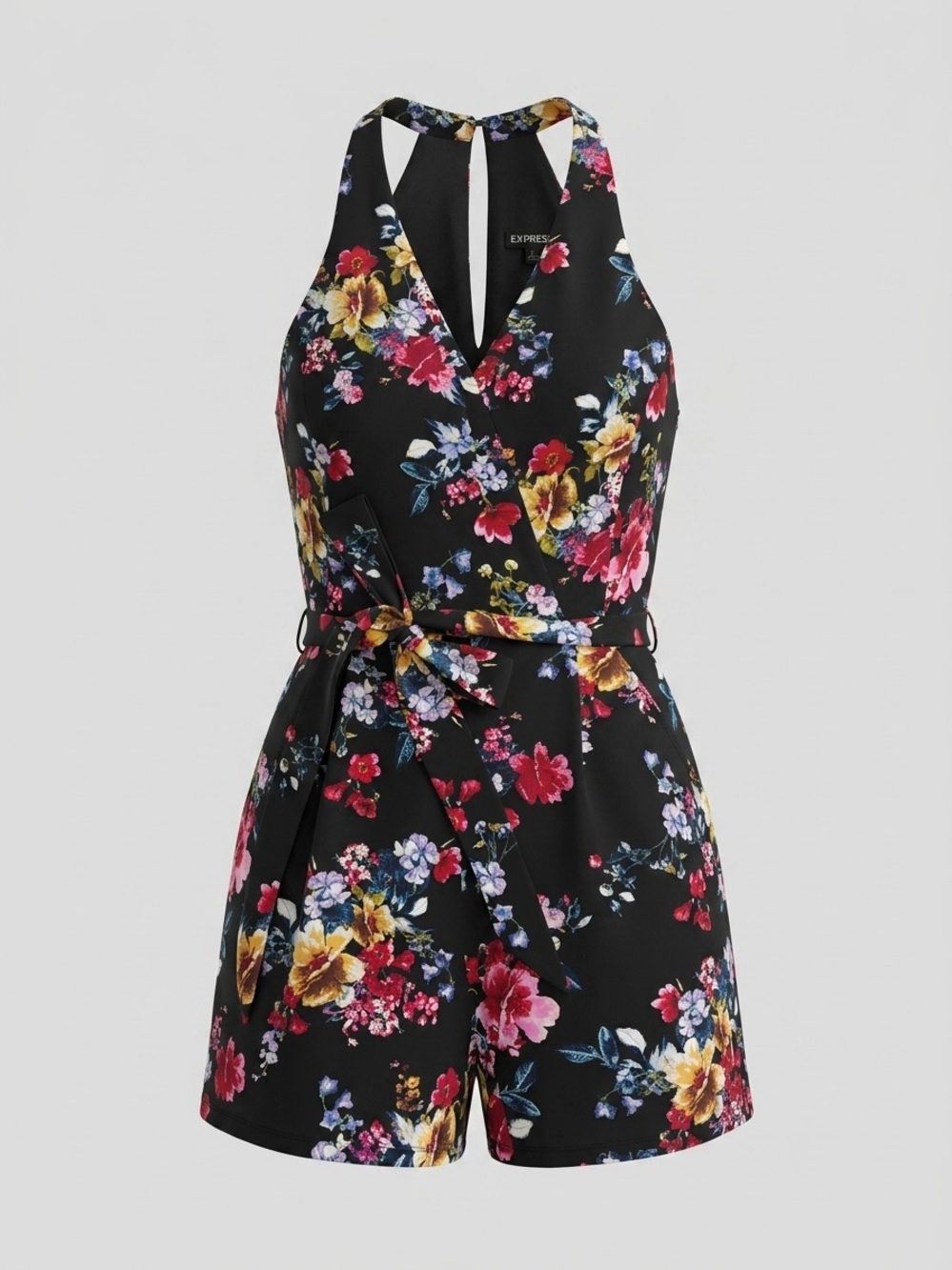 Express Floral Halter Tie Waist Romper With Pockets Size 6